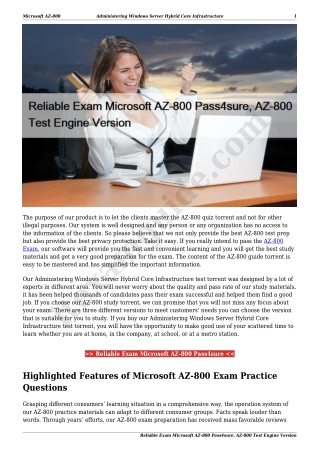 Reliable Exam Microsoft AZ-800 Pass4sure, AZ-800 Test Engine Version
