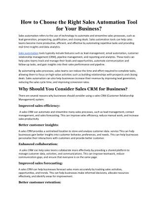 How to Choose the Right Sales Automation Tool for Your Business.