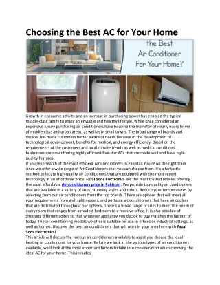 Choosing the Best AC for Your Home!!!