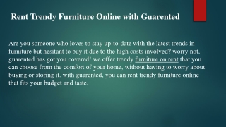 Rent Trendy Furniture Online with Guarented