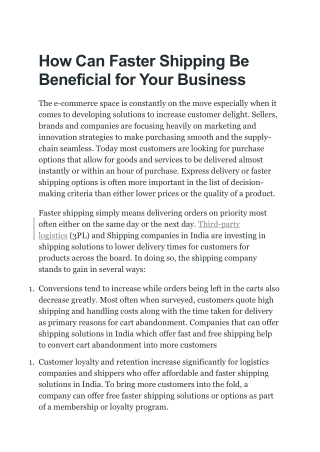 How Can Faster Shipping Be Beneficial for Your Business