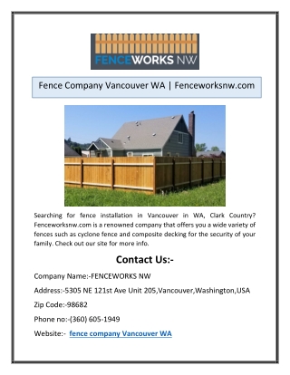 Fence Company Vancouver WA | Fenceworksnw.com