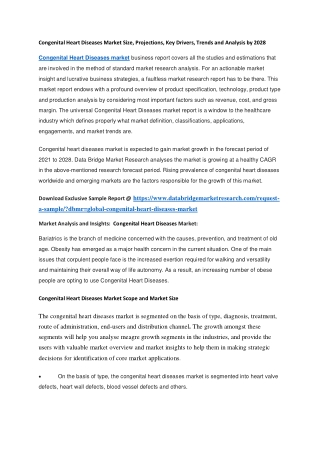 Congenital Heart Diseases Market Size, Projections, Key Drivers, Trends and Analysis by 2028