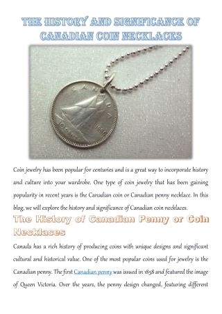 The History and Significance of Canadian Coin Necklaces