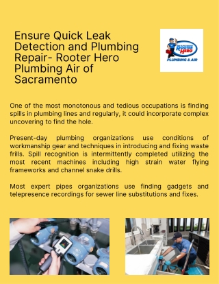 Ensure Quick Leak Detection and Plumbing Repair- Rooter Hero Plumbing Air of Sacramento