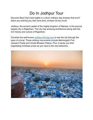 Do In Jodhpur Tour
