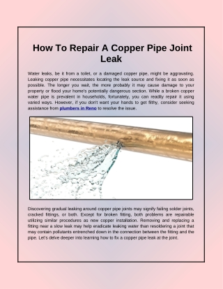 How To Repair A Copper Pipe Joint Leak