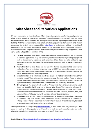 Mica Sheet and Its Various Applications