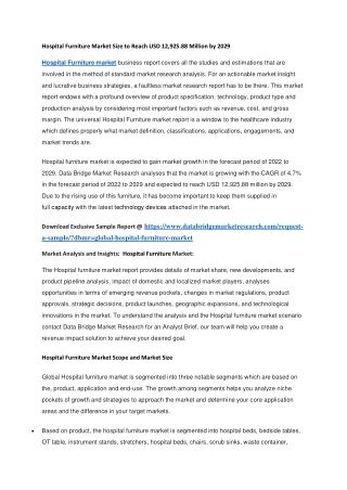 Hospital Furniture Market Size to Reach USD 12,925.88 Million by 2029