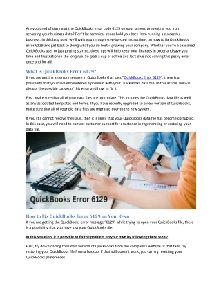 A Proper Guide to Fix QuickBooks Error 6129