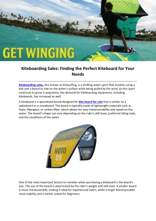 Kiteboarding Sales: Finding the Perfect Kiteboard for Your Needs