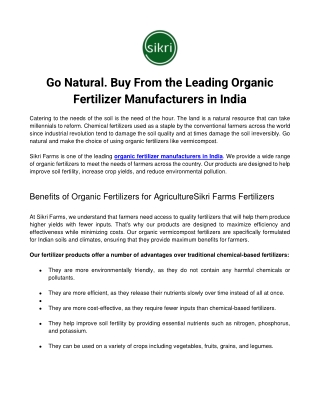 Go Natural. Buy From the Leading Organic Fertilizer Manufacturers in India