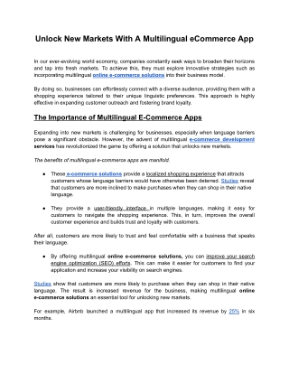 Unlock New Markets with a Multilingual e-Commerce app