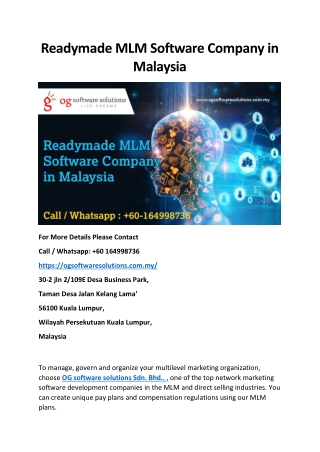 Readymade MLM software company in Malaysia