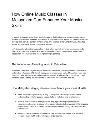 How Online Music Classes in Malayalam Can Enhance Your Musical Skills