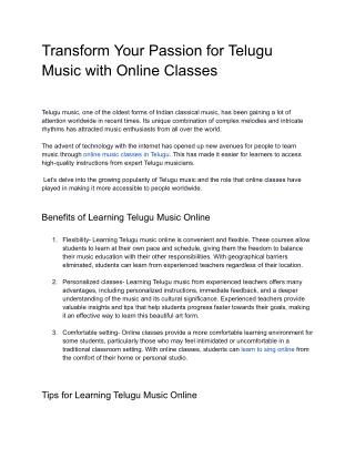 Transform Your Passion for Telugu Music with Online Classes