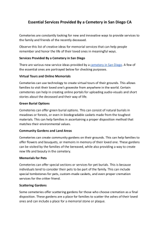 Essential Services Provided By a Cemetery in San Diego CA.docx