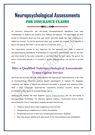 Neuropsychological Assessments For Insurance Claims