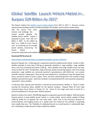 Global Satellite Launch Vehicle Market to Surpass $29 Billion by 2027