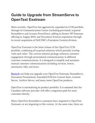 Guide to Upgrade from StreamServe to OpenText Exstream