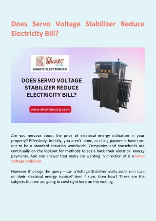 Does Servo Voltage Stabilizer Reduce Electricity Bill?