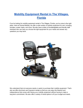 Mobility Equipment Rental in The Villages, Florida