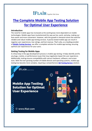 The Complete Mobile App Testing Solution for Optimal User Experience