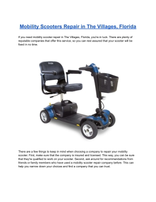 Mobility Scooters Repair in The Villages, Florida