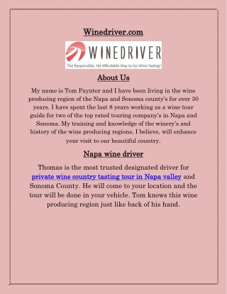 Napa sonoma wine tasting driver