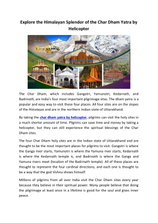 Explore the Himalayan Splendor of the Char Dham Yatra by Helicopter