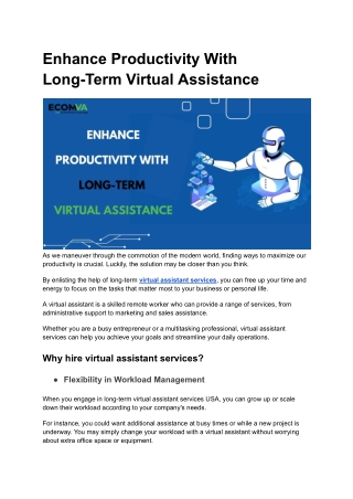 Enhance Productivity With Long-Term Virtual Assistance