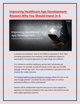 Improving Healthcare App Development Reasons Why You Should Invest in it