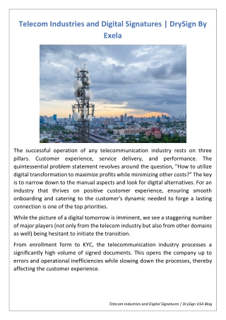 Telecom Industries and Digital Signatures | DrySign By Exela