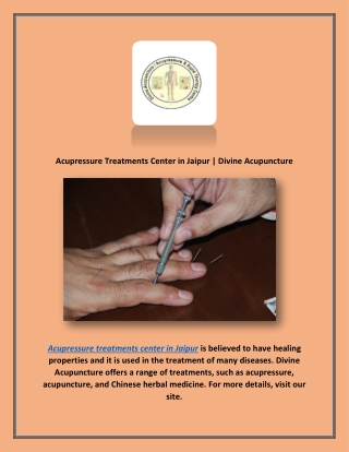 Acupressure Treatments Center in Jaipur | Divine Acupuncture