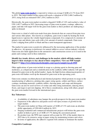 Gum Rosin Market: Key Applications, End-Users, and Regional Analysis