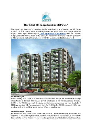 How to find 2 BHK Apartments in KR Puram