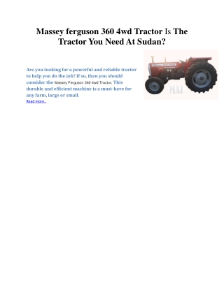 Massey ferguson 360 4wd Tractor Is The Tractor You Need At Sudan