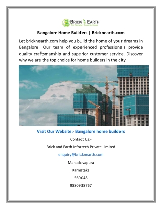 Bangalore Home Builders  Bricknearth.com