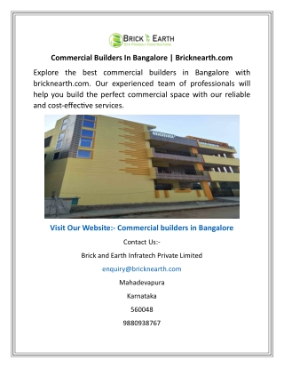 Commercial Builders In Bangalore  Bricknearth.com