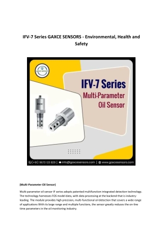 IFV-7 Series GAXCE SENSORS - Environmental, Health and Safety