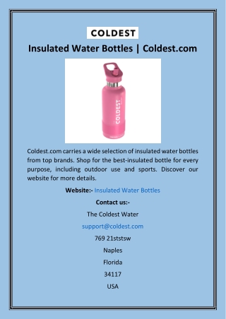 Insulated Water Bottles  Coldest