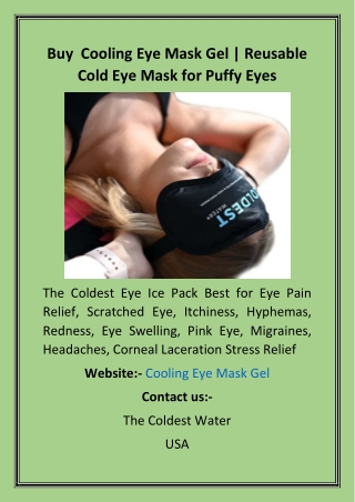 Buy  Cooling Eye Mask Gel  Reusable Cold Eye Mask for Puffy Eyes