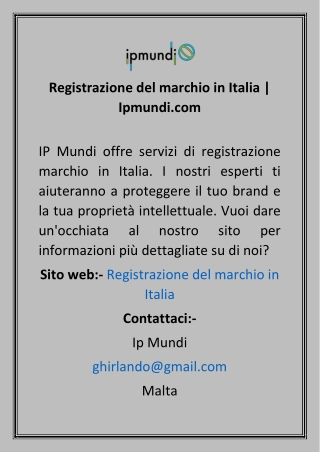Registrazione del marchio in Italia  Ipmundi