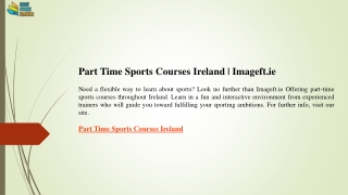 Part Time Sports Courses Ireland  Imageft.ie