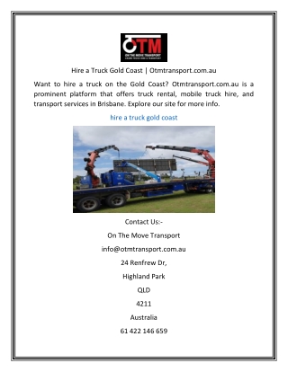 Hire a Truck Gold Coast | Otmtransport.com.au