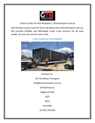 Crane Trucks For Hire Brisbane | Otmtransport.com.au