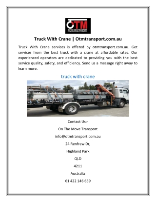 Truck With Crane | Otmtransport.com.au