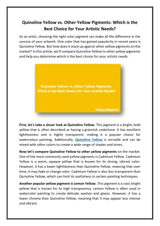 Quinoline Yellow vs Other Yellow Pigments Which is the Best Choice for Your Artistic Needs