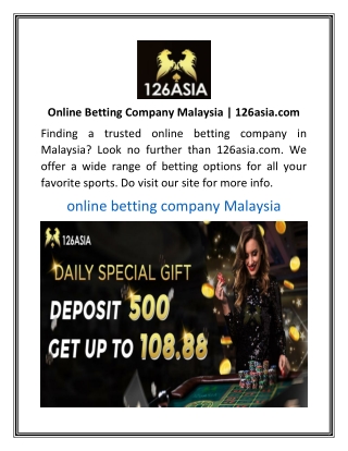 Online Betting Company Malaysia | 126asia.com