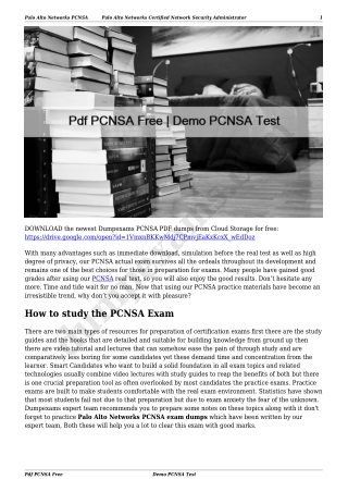 Pdf PCNSA Free | Demo PCNSA Test